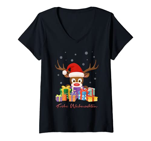 Damen Rudolf Weihnachten Rentier Geschenke T-Shirt mit V-Ausschnitt Damen Rudolf Weihnachten Rentier Geschenke T-Shirt mit V-Ausschnitt von Lustige Weihnachtsoutfit und Geschenkidee