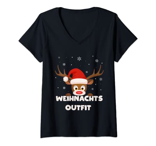 Damen Weihnachtsoutfit Rentier Rudolf T-Shirt mit V-Ausschnitt Damen Weihnachtsoutfit Rentier Rudolf T-Shirt mit V-Ausschnitt von Lustige Weihnachtsoutfit und Geschenkidee