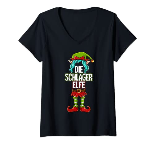 Damen Schlager Elfe Partnerlook Weihnachten T-Shirt mit V-Ausschnitt Damen Schlager Elfe Partnerlook Weihnachten T-Shirt mit V-Ausschnitt von Lustige Weihnachtsoutfits Familie