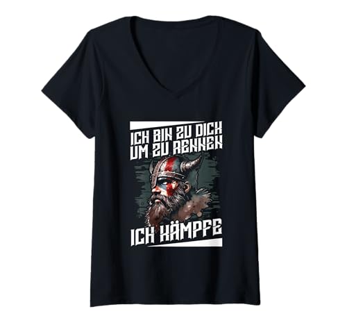 Damen Ich Bin Zu Dick Um Zu Rennen Ich Kämpfe Dicker Wikinger T-Shirt mit V-Ausschnitt Damen Ich Bin Zu Dick Um Zu Rennen Ich Kämpfe Dicker Wikinger T-Shirt mit V-Ausschnitt von Lustige Wikinger Sprüche