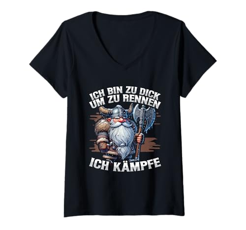 Damen Ich Bin Zu Dick Um Zu Rennen Ich Kämpfe Dicker Wikinger T-Shirt mit V-Ausschnitt Damen Ich Bin Zu Dick Um Zu Rennen Ich Kämpfe Dicker Wikinger T-Shirt mit V-Ausschnitt von Lustige Wikinger Sprüche