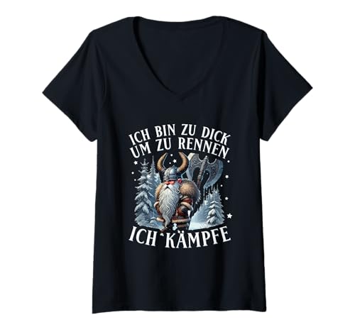 Damen Ich Bin Zu Dick Um Zu Rennen Ich Kämpfe Wikinger Axt T-Shirt mit V-Ausschnitt Damen Ich Bin Zu Dick Um Zu Rennen Ich Kämpfe Wikinger Axt T-Shirt mit V-Ausschnitt von Lustige Wikinger Sprüche
