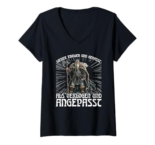 Damen Lieber Ehrlich Gehasst Als Verlogen Angepasst Wikinger Humor T-Shirt mit V-Ausschnitt Damen Lieber Ehrlich Gehasst Als Verlogen Angepasst Wikinger Humor T-Shirt mit V-Ausschnitt von Lustige Wikinger Sprüche