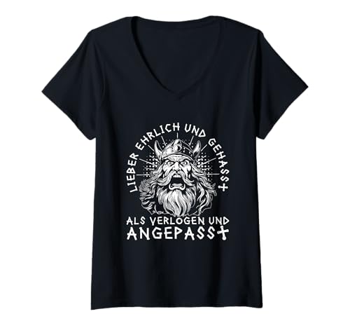 Damen Lieber Ehrlich Gehasst Als Verlogen Angepasst Wikinger Nord T-Shirt mit V-Ausschnitt Damen Lieber Ehrlich Gehasst Als Verlogen Angepasst Wikinger Nord T-Shirt mit V-Ausschnitt von Lustige Wikinger Sprüche