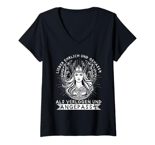 Damen Lieber Ehrlich Gehasst Als Verlogen Und Angepasst Kämpferin T-Shirt mit V-Ausschnitt Damen Lieber Ehrlich Gehasst Als Verlogen Und Angepasst Kämpferin T-Shirt mit V-Ausschnitt von Lustige Wikinger Sprüche