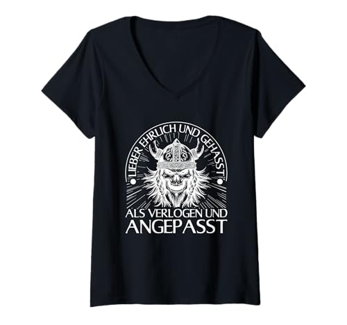 Damen Lieber Ehrlich Gehasst Als Verlogen Und Angepasst Wikinger T-Shirt mit V-Ausschnitt Damen Lieber Ehrlich Gehasst Als Verlogen Und Angepasst Wikinger T-Shirt mit V-Ausschnitt von Lustige Wikinger Sprüche