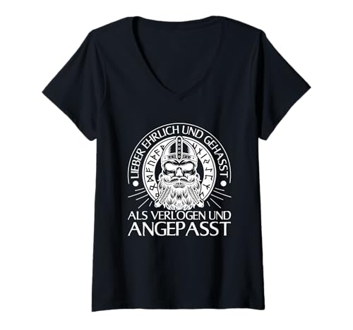 Damen Wikinger Lieber Ehrlich Gehasst Als Verlogen Und Angepasst T-Shirt mit V-Ausschnitt Damen Wikinger Lieber Ehrlich Gehasst Als Verlogen Und Angepasst T-Shirt mit V-Ausschnitt von Lustige Wikinger Sprüche