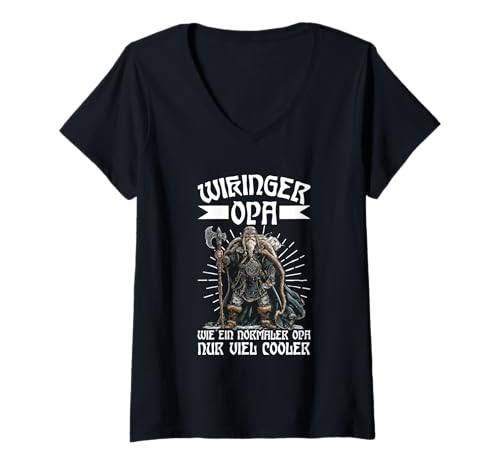 Damen Wikinger Opa Wie EIN Normaler Opa Nur Viel Cooler Nordisch T-Shirt mit V-Ausschnitt von Lustige Wikinger Sprüche