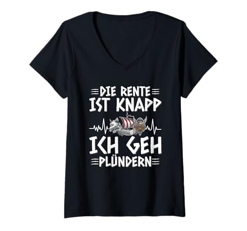 Damen Die Rente Ist Knapp Ich GEH Plündern Herzschlag Wikinger T-Shirt mit V-Ausschnitt Damen Die Rente Ist Knapp Ich GEH Plündern Herzschlag Wikinger T-Shirt mit V-Ausschnitt von Lustige Wikinger & Rentner Sprüche