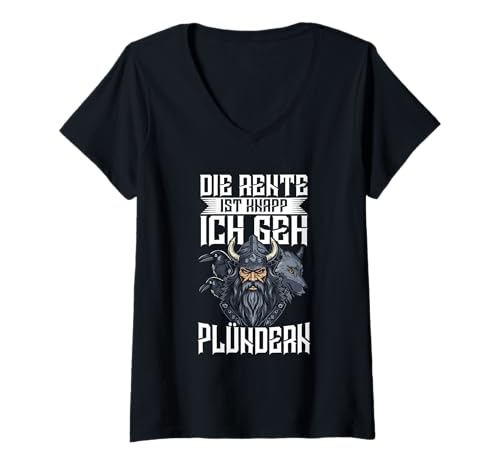 Damen Die Rente Ist Knapp Ich GEH Plündern Wikinger Rabe Wolf T-Shirt mit V-Ausschnitt Damen Die Rente Ist Knapp Ich GEH Plündern Wikinger Rabe Wolf T-Shirt mit V-Ausschnitt von Lustige Wikinger & Rentner Sprüche