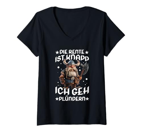 Damen Die Rente Ist Knapp Ich GEH Plündern Wikinger Rentner Humor T-Shirt mit V-Ausschnitt Damen Die Rente Ist Knapp Ich GEH Plündern Wikinger Rentner Humor T-Shirt mit V-Ausschnitt von Lustige Wikinger & Rentner Sprüche