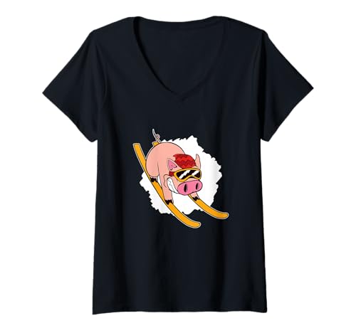 Damen Pistensau für Apres Ski Skifahrer Skiurlaub Lustig Geschenk T-Shirt mit V-Ausschnitt Damen Pistensau für Apres Ski Skifahrer Skiurlaub Lustig Geschenk T-Shirt mit V-Ausschnitt von Lustige Wintersport Outfits & Geschenke