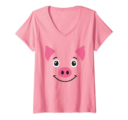 Damen Schwein Süßes Tier Gesicht Karneval Faschings Kostüm T-Shirt mit V-Ausschnitt Damen Schwein Süßes Tier Gesicht Karneval Faschings Kostüm T-Shirt mit V-Ausschnitt von Lustige Witzige Fasching Karneval Kostüme