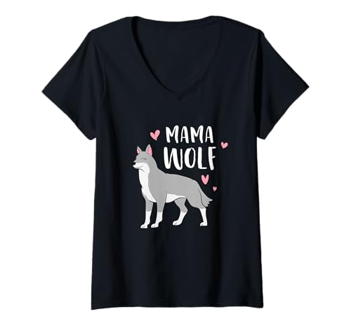Damen Mama Wolf Wölfin Rudel Wölfe T-Shirt mit V-Ausschnitt Damen Mama Wolf Wölfin Rudel Wölfe T-Shirt mit V-Ausschnitt von Lustige Wolf Sprüche und Geschenke