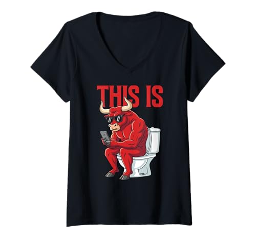 Damen Das Ist Bullshit Muskelbullen Sitzen Toilette Humor Bullcrap T-Shirt mit V-Ausschnitt Damen Das Ist Bullshit Muskelbullen Sitzen Toilette Humor Bullcrap T-Shirt mit V-Ausschnitt von Lustige Wortspiele Humor Tier Meme Witz