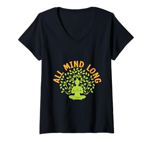 Damen Yoga All Mind Long Lustiges Yoga T-Shirt mit V-Ausschnitt Damen Yoga All Mind Long Lustiges Yoga T-Shirt mit V-Ausschnitt von Lustige Yoga Shirts Für Frauen Meditationszubehör
