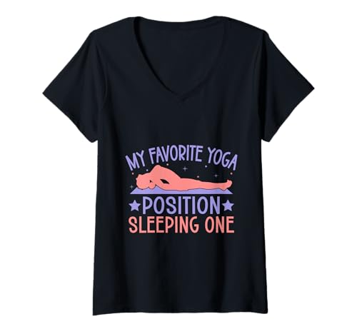 Damen Yoga Favorite Position Sleeping One Lustiges Yoga T-Shirt mit V-Ausschnitt Damen Yoga Favorite Position Sleeping One Lustiges Yoga T-Shirt mit V-Ausschnitt von Lustige Yoga Shirts Für Frauen Meditationszubehör