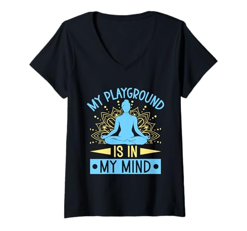 Damen Yoga Playground In My Mind Lustiges Yoga T-Shirt mit V-Ausschnitt Damen Yoga Playground In My Mind Lustiges Yoga T-Shirt mit V-Ausschnitt von Lustige Yoga Shirts Für Frauen Meditationszubehör