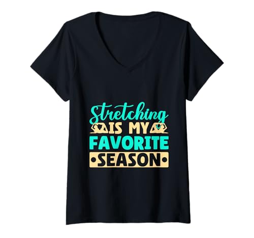 Damen Yoga Stretching is My Favorite Season Lustiges Yoga T-Shirt mit V-Ausschnitt Damen Yoga Stretching is My Favorite Season Lustiges Yoga T-Shirt mit V-Ausschnitt von Lustige Yoga Shirts Für Frauen Meditationszubehör