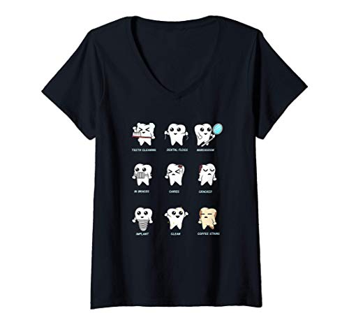 Damen Zähne in Aktion - Zahnarzt Zahntechniker Zahnarzthelferin T-Shirt mit V-Ausschnitt Damen Zähne in Aktion - Zahnarzt Zahntechniker Zahnarzthelferin T-Shirt mit V-Ausschnitt von Lustige Zahnmedizin Kleidung JK