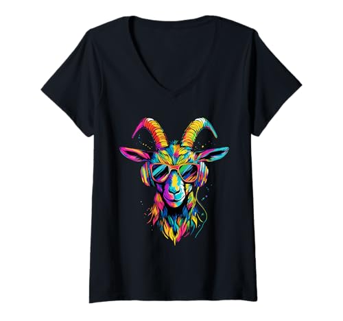 Damen Ziege Hausziege Wildziege Steinbock Goat Süße Ziegen T-Shirt mit V-Ausschnitt Damen Ziege Hausziege Wildziege Steinbock Goat Süße Ziegen T-Shirt mit V-Ausschnitt von Lustige Ziege für alle Ziegen Liebhaber