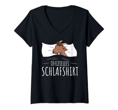 Damen Offizielles Schlafshirt Ziege T-Shirt mit V-Ausschnitt von Lustige Ziegen Geschenke für Bauer & Landwirt