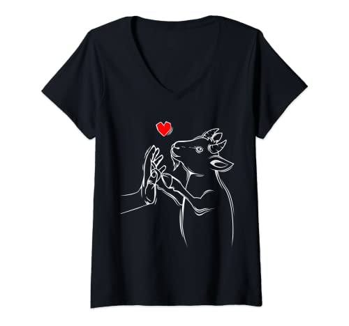 Damen Ziegen Liebe Bauernhof Landwirt Ziege T-Shirt mit V-Ausschnitt von Lustige Ziegen Geschenke für Bauer & Landwirt