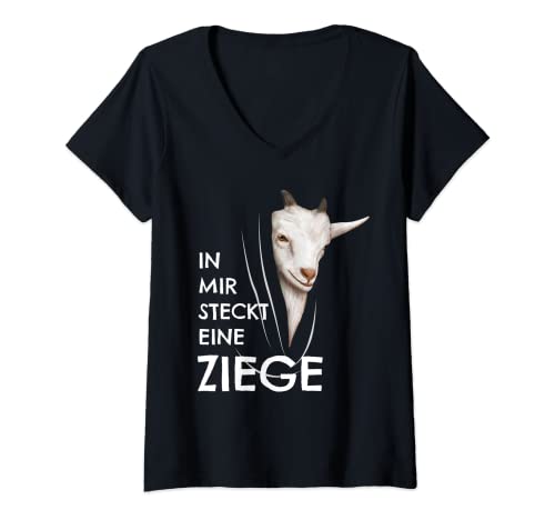 Damen Ziegen Kostüm Kinder Kleidung In mir steckt eine Ziege T-Shirt mit V-Ausschnitt Damen Ziegen Kostüm Kinder Kleidung In mir steckt eine Ziege T-Shirt mit V-Ausschnitt von Lustige Ziegen Sachen für Damen, Herren & Kinder