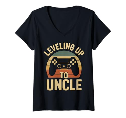 Damen Leveling Up to Uncle T-Shirt mit V-Ausschnitt von Lustige coole Onkel Geschenke für Männer