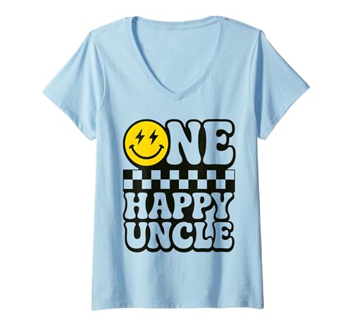 Damen One Happy Uncle T-Shirt mit V-Ausschnitt von Lustige coole Onkel Geschenke für Männer