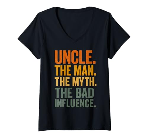 Damen Uncle The Man The Myth The Bad Influence T-Shirt mit V-Ausschnitt von Lustige coole Onkel Geschenke für Männer