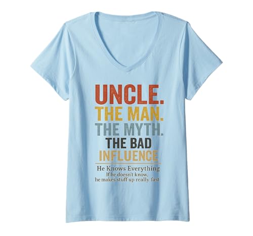 Damen Uncle The Man The Myth The Bad Influence T-Shirt mit V-Ausschnitt von Lustige coole Onkel Geschenke für Männer