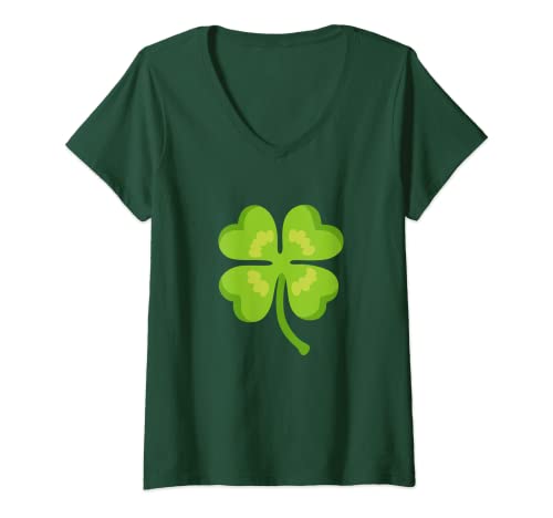 Damen Vierblättriges Kleeblatt Glücksklee Irland Kostüm T-Shirt mit V-Ausschnitt Damen Vierblättriges Kleeblatt Glücksklee Irland Kostüm T-Shirt mit V-Ausschnitt von Lustige einfache faule Last-Minute-Kostüme