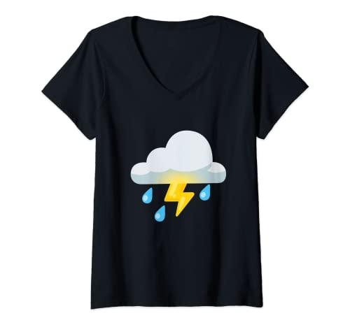 Damen Wolke mit Blitz und Regen T-Shirt mit V-Ausschnitt Damen Wolke mit Blitz und Regen T-Shirt mit V-Ausschnitt von Lustige einfache faule Last-Minute-Kostüme
