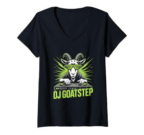 Damen DJ GOATSTEP Rave Ziege EDM Dubstep Party Sound T-Shirt mit V-Ausschnitt von Lustige elektronische DJ Musik Party Animals Vibes