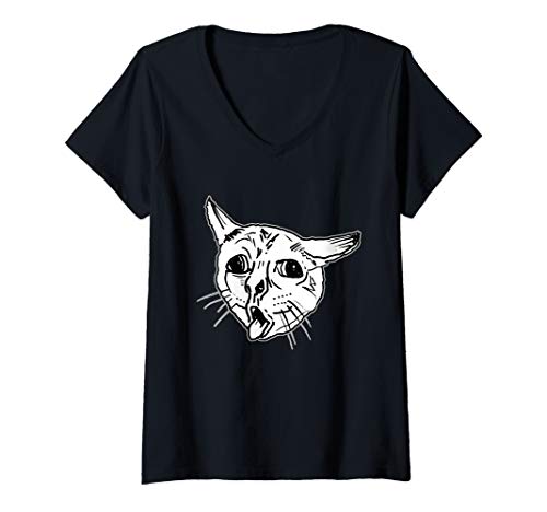 Damen Hässlicher Husten Katze Meme T-Shirt mit V-Ausschnitt Damen Hässlicher Husten Katze Meme T-Shirt mit V-Ausschnitt von Lustige hustende Katze