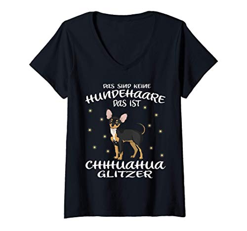 Damen Chiwawa das sind keine hundehaare das ist chihuahua glitzer T-Shirt mit V-Ausschnitt von Lustige niedliche Chihuahua Geschenke
