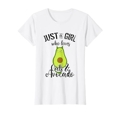 Nur ein Mädchen, das Avocado und Katzen liebt Frauen Mädchen T-Shirt von Lustige passende Avocado Katzen für Frauen Mädchen