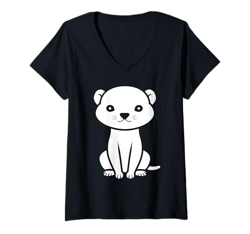Damen Kleine Tiere Wiesel Witzige minimalistische einfache Wiesel T-Shirt mit V-Ausschnitt Damen Kleine Tiere Wiesel Witzige minimalistische einfache Wiesel T-Shirt mit V-Ausschnitt von Lustige süße Tiere Wiesel einfach Wiesel