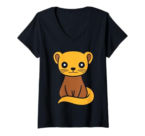 Damen Kleine Tiere Wiesel Witzige minimalistische einfache Wiesel T-Shirt mit V-Ausschnitt Damen Kleine Tiere Wiesel Witzige minimalistische einfache Wiesel T-Shirt mit V-Ausschnitt von Lustige süße Tiere Wiesel einfach Wiesel