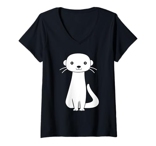 Damen Kleine Tiere Wiesel Witzige minimalistische einfache Wiesel T-Shirt mit V-Ausschnitt Damen Kleine Tiere Wiesel Witzige minimalistische einfache Wiesel T-Shirt mit V-Ausschnitt von Lustige süße Tiere Wiesel einfach Wiesel
