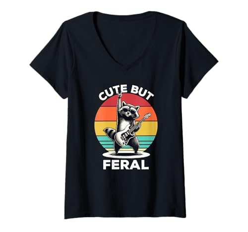 Damen Süße, Aber Wilde Waschbär Retro Gitarre Kinder T-Shirt mit V-Ausschnitt Damen Süße, Aber Wilde Waschbär Retro Gitarre Kinder T-Shirt mit V-Ausschnitt von Lustige süße wilde Waschbärkleidung