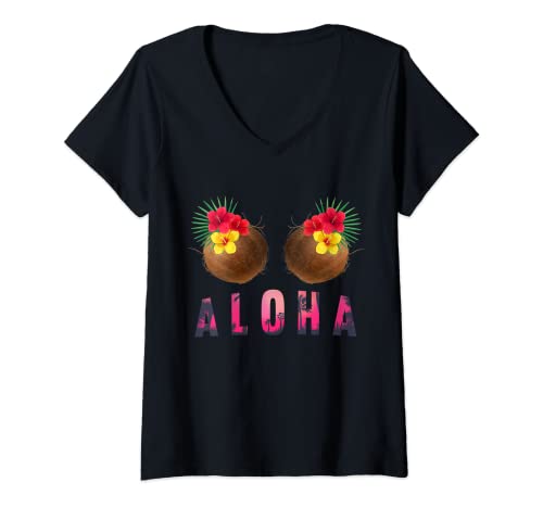 Damen Aloha Lustig Hawaii Lustige Kokosnüsse T-Shirt mit V-Ausschnitt Damen Aloha Lustig Hawaii Lustige Kokosnüsse T-Shirt mit V-Ausschnitt von Lustige weibliche Kokosnuss Hawaii