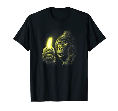 Witziger Bunter Gorilla mit Banane für Herren Damen Kinder T-Shirt von Lustige witzige Urwald Affen Waldtiere Designs