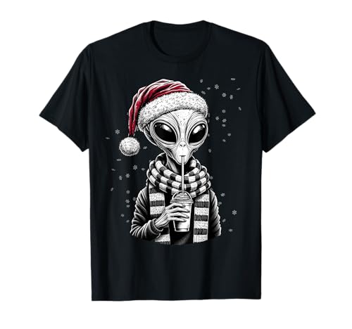 Cooler Alien mit Weihnachtsmannmütze, Weihnachts-Pyjama f T-Shirt von Lustigee Alien mit Slushy UFO Geschenke