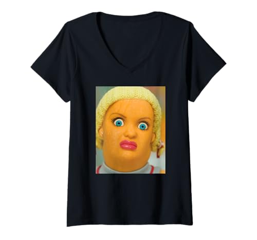Damen Lustige ekelhafte Puppengesichtsmeme T-Shirt mit V-Ausschnitt Damen Lustige ekelhafte Puppengesichtsmeme T-Shirt mit V-Ausschnitt von Lustigem Retro Ekelhafter Puppengesichtsmeme