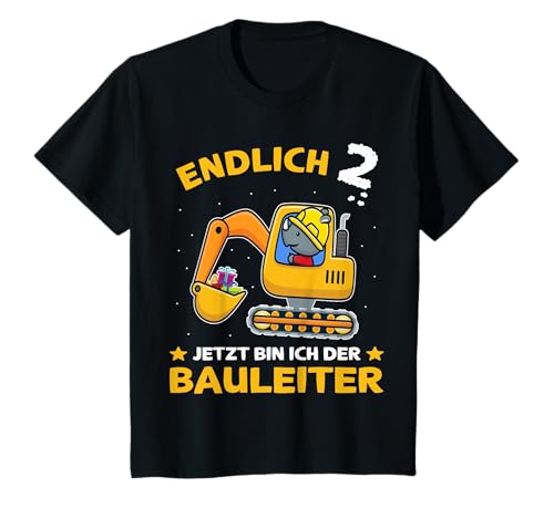 Kinder Ich bin 2 Jahre zweiter Geburtstag Bagger Baustelle T-Shirt Kinder Ich bin 2 Jahre zweiter Geburtstag Bagger Baustelle T-Shirt von Lustiger 2er Kindergeburtstag Jungen und Mädchen
