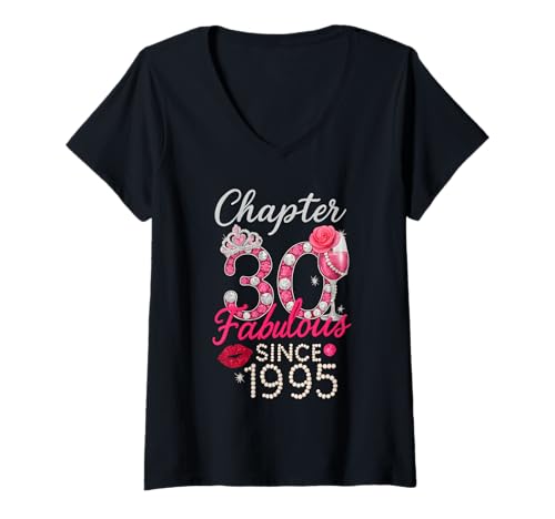 Damen Kapitel 30 fabelhaft seit 1995 T-Shirt mit V-Ausschnitt Damen Kapitel 30 fabelhaft seit 1995 T-Shirt mit V-Ausschnitt von Lustiger 30. Geburtstag geboren 1995 30 Jahre alte