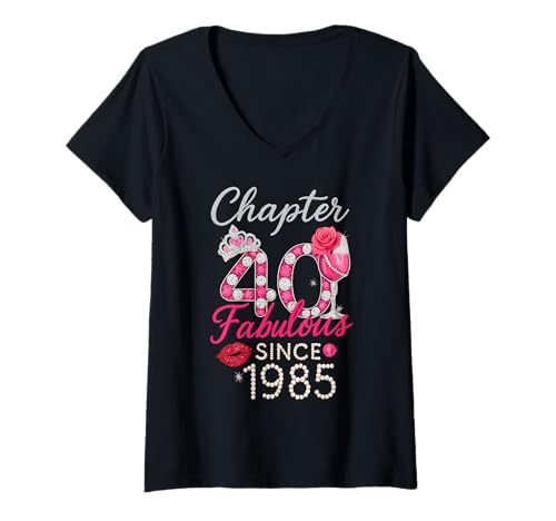 Damen Kapitel 40 fabelhaft seit 1985 T-Shirt mit V-Ausschnitt Damen Kapitel 40 fabelhaft seit 1985 T-Shirt mit V-Ausschnitt von Lustiger 40. Geburtstag geboren 1985 40 Jahre alte