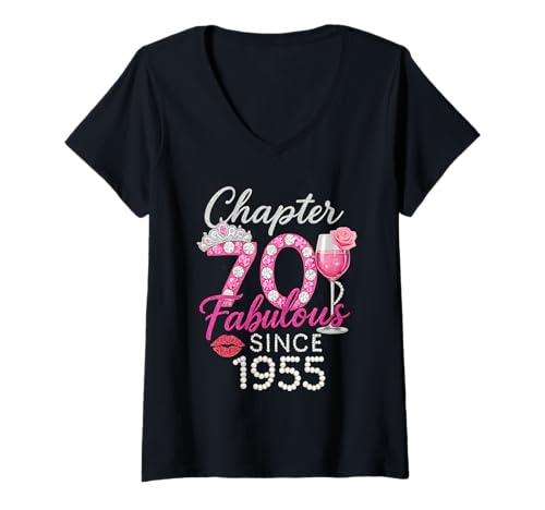 Damen Kapitel 70 fabelhaft seit 1955 T-Shirt mit V-Ausschnitt Damen Kapitel 70 fabelhaft seit 1955 T-Shirt mit V-Ausschnitt von Lustiger 70. Geburtstag geboren 1955 70 Jahre alte